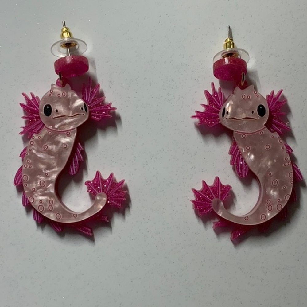 Pink Pearly Axolotl Lightweight Acrylic Earrings